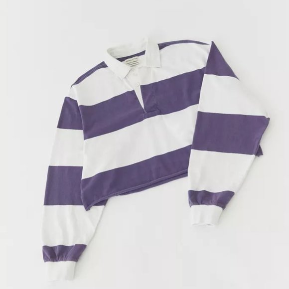 Urban Outfitters BDG Striped Jefferson Cropped Shirt Purple Stripe - Picture 2 of 8